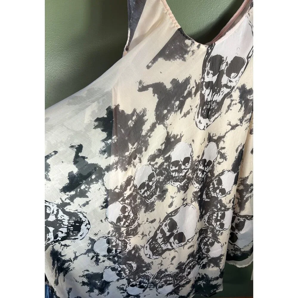 NWT Skull Print Sleeveless Tunic Dress One Size Sheer Tattoo Goth Alternative - Picture 2 of 11